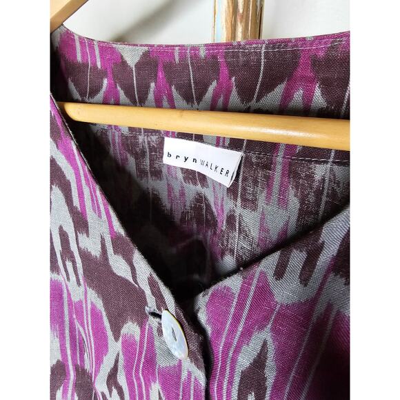 Bryn Walker Linen Ikat Print One Button Over shirt Ladies size Medium - Picture 5 of 10